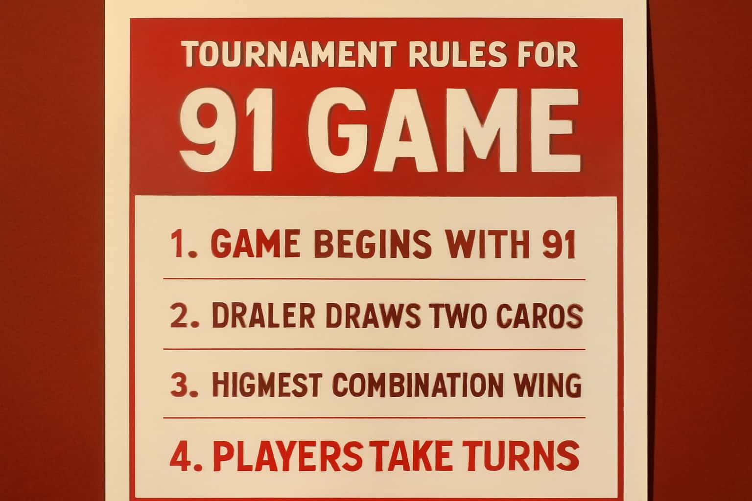 A visual representation of the tournament rules for 91 Game