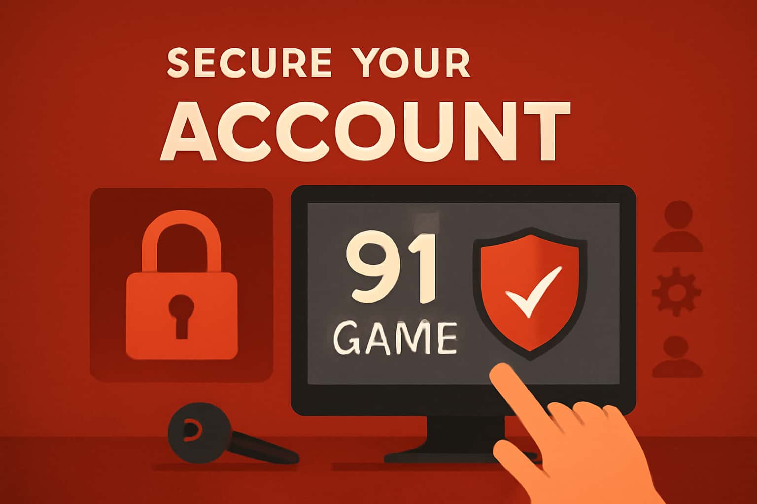 A high-tech depiction of securing a 91 Game account with prominent text.