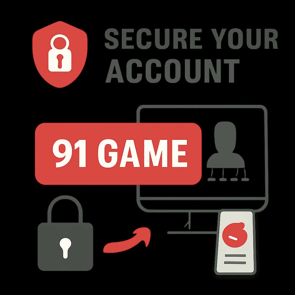 An educational illustration detailing steps to secure a 91 Game account.