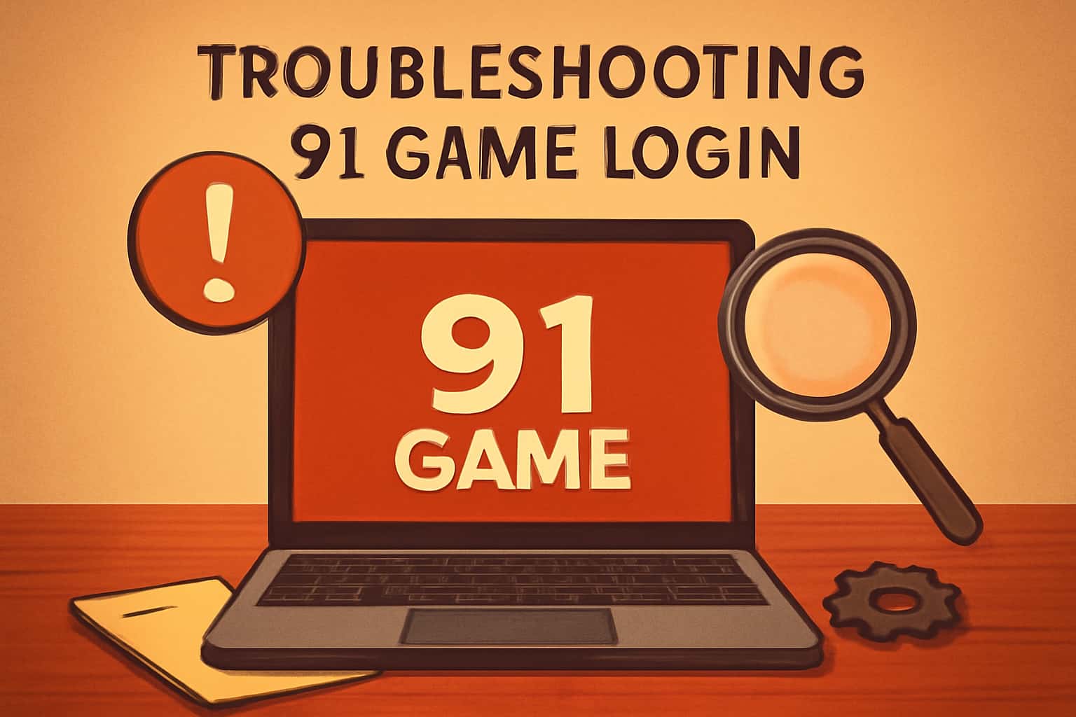A professional scene depicting technical troubleshooting for 91 Game login issues.